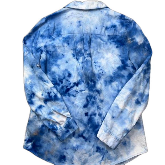 TEXAS STORMS Tie dye half button up shirt pockets upcycled by Impulsive Designs - Picture 12 of 14